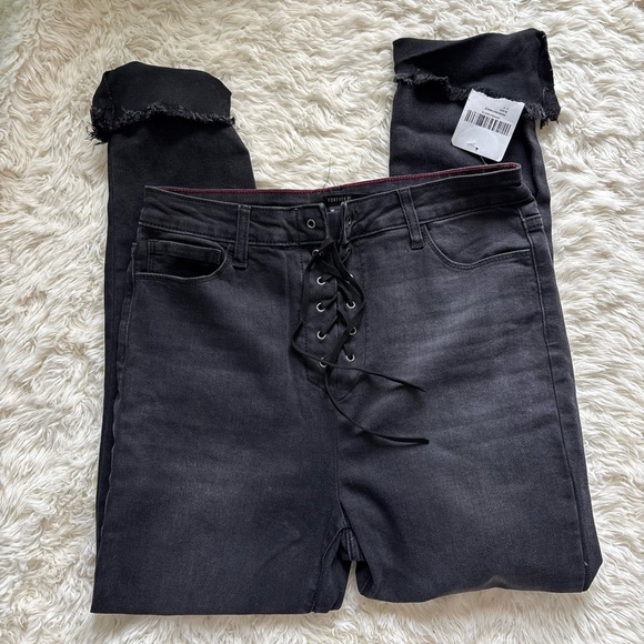 Forever 21 Denim - Forever 21 Black Lace-Up Ankle Jeans